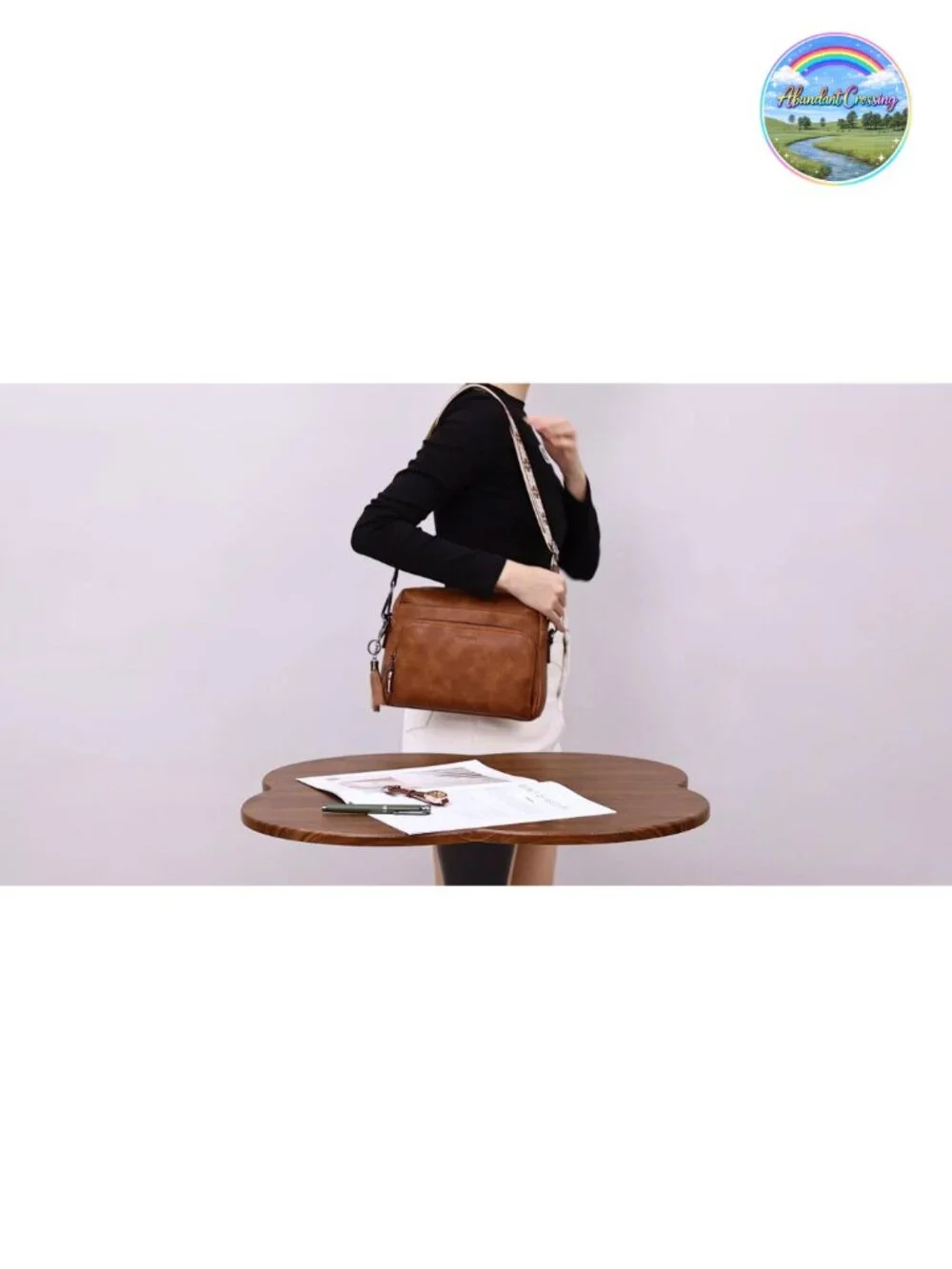 Vegan Leather Crossbody Purse with Built-in RFID Wallet, Adjustable Strap